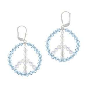   Blue Circle with Aurorae Boreale Peace Sign Center Lever Back Earrings