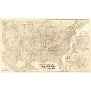    1889 railroad Map Nashville, Chattanooga, St. Louis