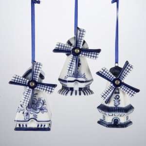  Club Pack of 12 Blue China Floral Motif Dutch Windmill 