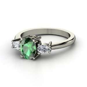  Sydney Ring, Oval Emerald 14K White Gold Ring with Diamond 