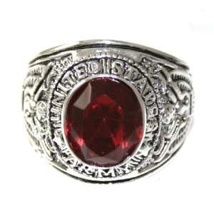  MENS US Army Military Red Garnet CZ 24k White Gold Layered 