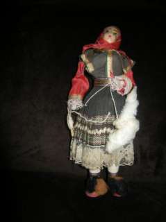 Ethnic Greek doll with spinning wool 9 tall antique  