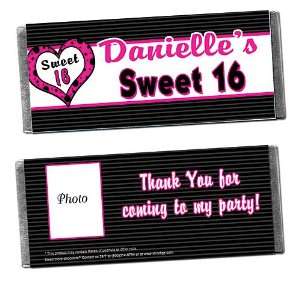 Sweet 16 Heart Personalized Photo Candy Bar Wrappers   Qty 12