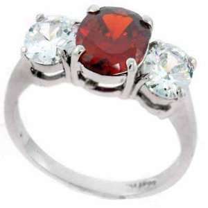  Sterling Silver Red and Simulated Diamond CZ Three Stone 
