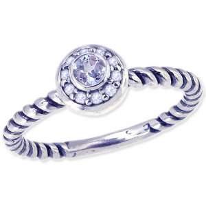  Twisted Sterling Silver Stackable Ring with Round Genuine 
