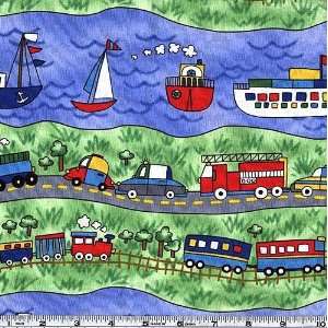   Kidz Transportation Blue Fabric By The Yard Arts, Crafts & Sewing