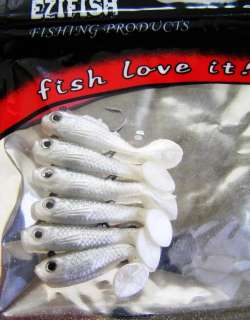 6x White Shad Lures Swimbaits w/ Size 4 Jig Hooks NEW Fish Love It 
