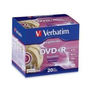  Verbatim LightScribe 16x DVD+R Media. 20PK DVD+R 16X 4.7GB 