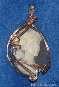 Black/White Cameo Pendant, 14kt. Gold Filled Wire  