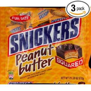 Snickers Fun Size Peanut Butter Squared Bars, 21.50 Ounce (Pack of 3 