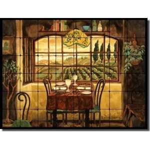   Tuscan Cafe Tumbled Marble Tile Mural 24 x 32 Kitchen Shower