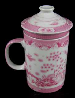 PORCELAIN PINK WHITE TEA CUP Infuser Ceramic Coffee Mug  