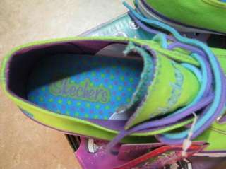 New SKECHERS Twinkle Toes SHUFFLES Lime/Purple SHOES  