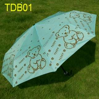 Solid Color Plain Teddy Bear Compact Totes Parasol Rain & Sun Folding 