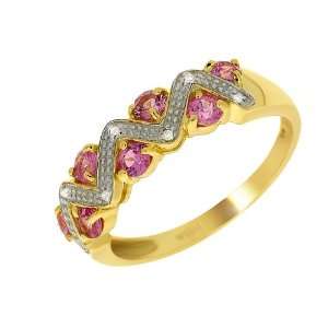    9ct Yellow Gold Pink Sapphire & Diamond Ring Size 9 Jewelry