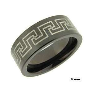 8MM Flat Black Greek Key Tungsten Carbide Band ( Size 6   15 Available 