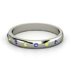 Button Band, 14K White Gold Ring with Peridot & Sapphire