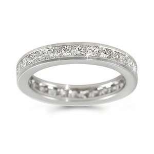 CleverEves Channel Set Princess Cut Diamond Eternity Ring in Platinum 