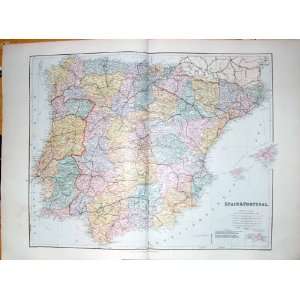  STANFORD MAP 1904 SPAIN PORTUGAL GIBRALTAR IBIZA