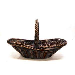 Oblong Dark Stained Willow Basket w/ Handle  Grocery 