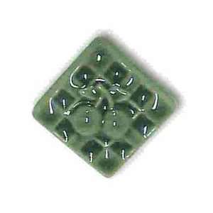 Ceramic Knob   Square Glossy Glazed   Forest Green Stoneware 1 1/2 