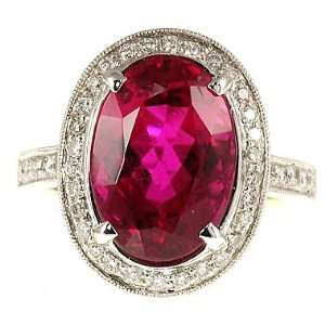 Ruby like Red Tourmaline and Diamond gemstone ring in 18 kt white gold 