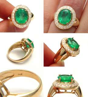 VINTAGE 3.15CTW COLUMBIAN GREEN EMERALD DIAMOND SOLID GOLD CLUSTER 