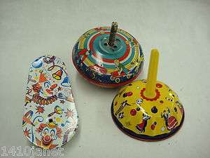   Tin Toys 2 Noisemakers and 1 Top Without Handle Made in USA  