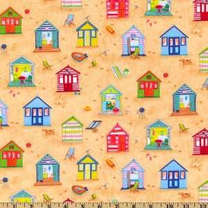  44 Wide Seaside Beach Huts Brown Fabric By The Yard 