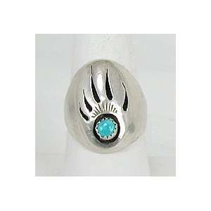   Carved Turquoise and BearClaw Mens Ring Sterling Silver sz 11 Beauty