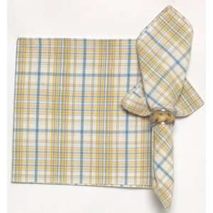  Durable Hand Woven 100% Cotton White, Blue and Yellow Plaid Napkins 