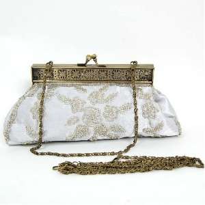  Evening Bead Spangle Embroidery Vanity Purse White Beauty
