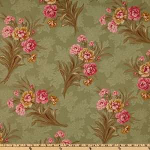  44 Wide Rue Saint Germain Rose Stems Olive Fabric By The 
