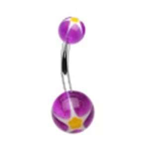 Belly Button Navel Ring Non Dangling with Purple and Yellow Glitter 
