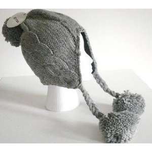  Womens Cable Knit Winter Ski Beanie Ear Flap Hat Pom Grey 