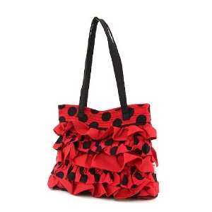  Belvah   Quiled Polka Dots Ruffle Tote Bag   Red & Black 