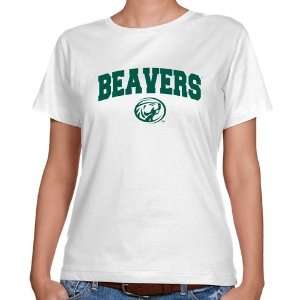  Bemidji State Beavers Ladies White Logo Arch Classic Fit T 