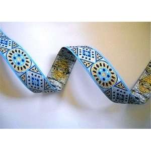  Metallic Gold and Silver on Blue Jacquard Ribbon 1 By The 