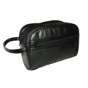   Genuine Lambskin Leather Shaving Bag Toiletries Bag in Black Beauty
