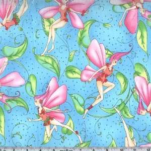   Floating Fairies Blue Fabric By The Yard Arts, Crafts & Sewing