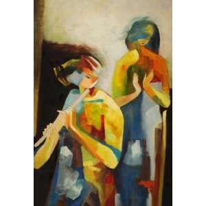 Abstract, People, Musician, Hand Painted Oil Canvas on Stretcher Bar 