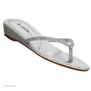   Silver 3/4 Wedge Heels Thong Sandals Flip Flops Shoes sizes 5 to 12