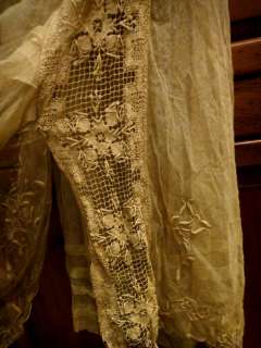 antique victorian/edwardian FINE FRENCH NET LACE DRESS embroider 