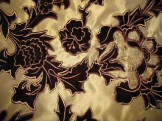Velvet Embroidered Silk Taffeta Fabric ~ Crikey, Gold  