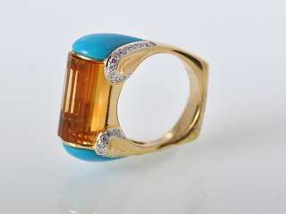 Gadi 18k Yellow Gold Citrine Turquoise Diamond Bar Ring  