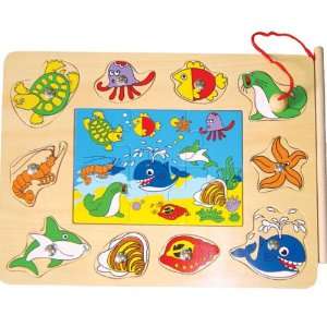  Ocean Life 2   Wooden Magnetic Fishing Puzzle Play Toys & Games