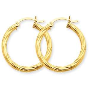  14k Gold Polished 3.25mm Twisted Hoop Earrings Jewelry