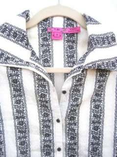 TIBI Womens Black & White Patterned Long Sleeve Button Up Shirt Blouse 