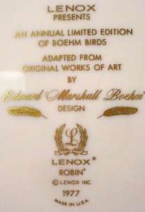 LENOX china BOEHM BIRDS complete 12 plate set  
