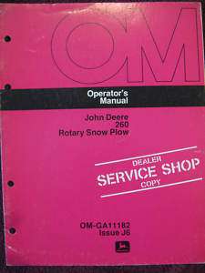 John Deere 260 Snow Plow Blower Thrower Operator Manual J6  